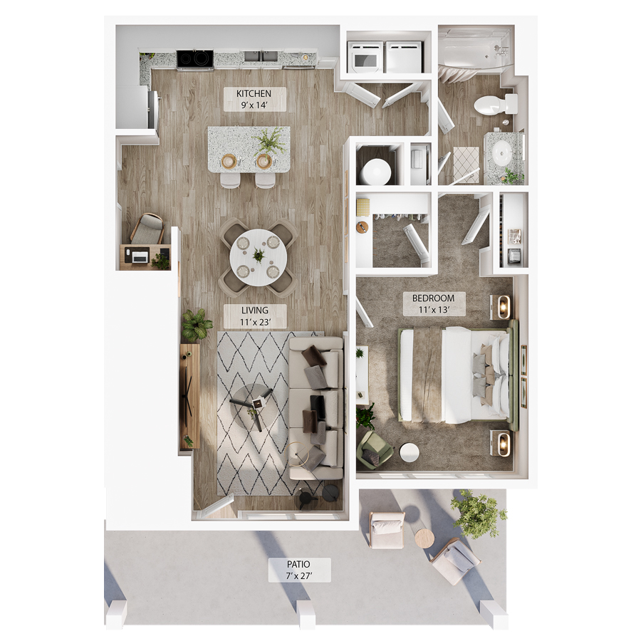1 BR Designer Courtyard floor plan