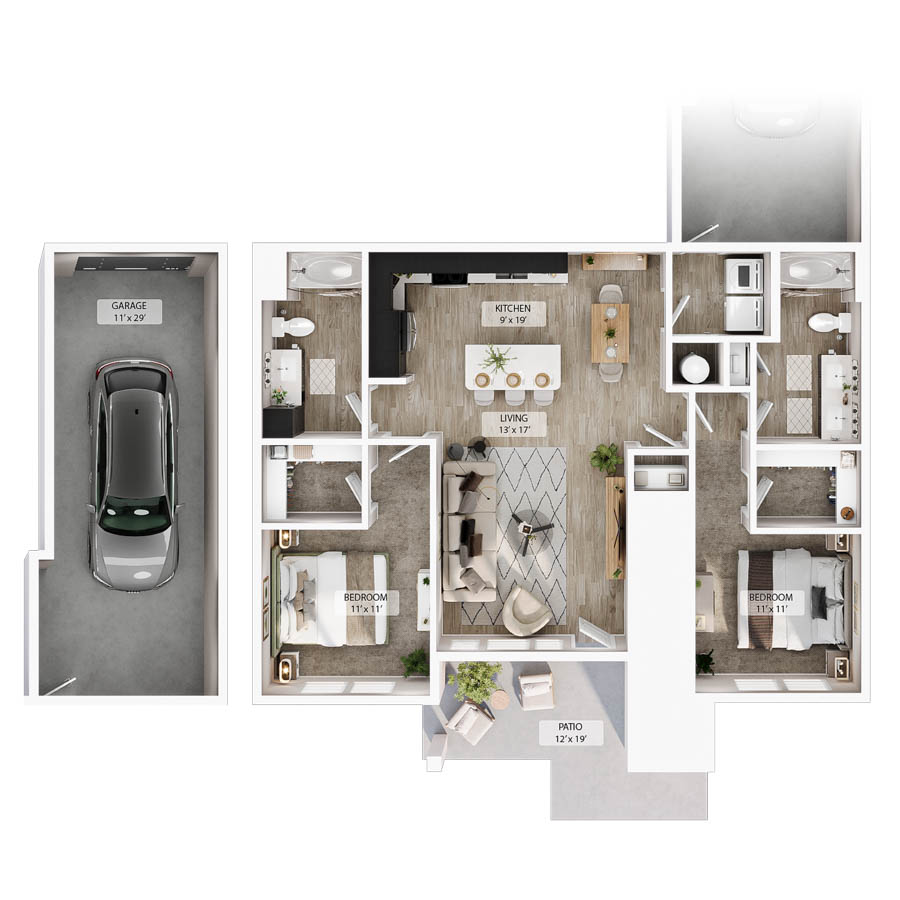 2 BR Grand Courtyard Garage floor plan