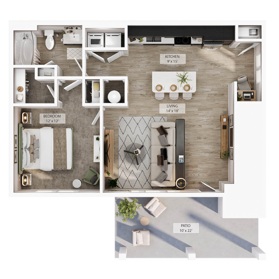 1 BR Grand Courtyard floor plan