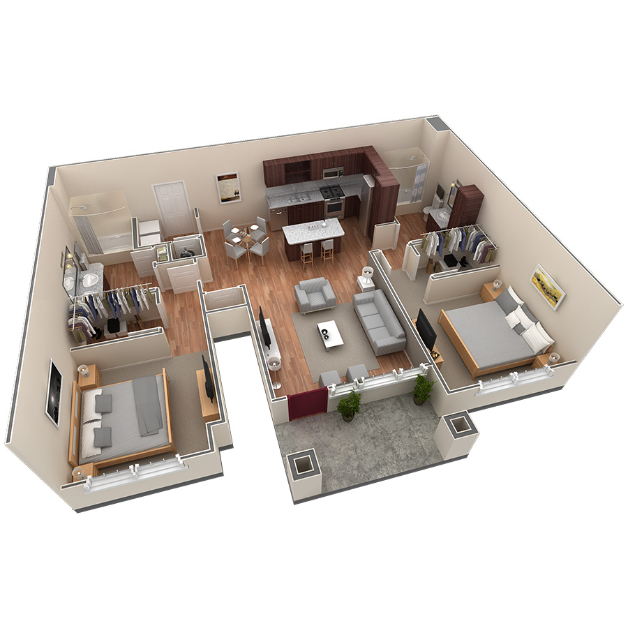 2 BR Grand Courtyard Garage floor plan
