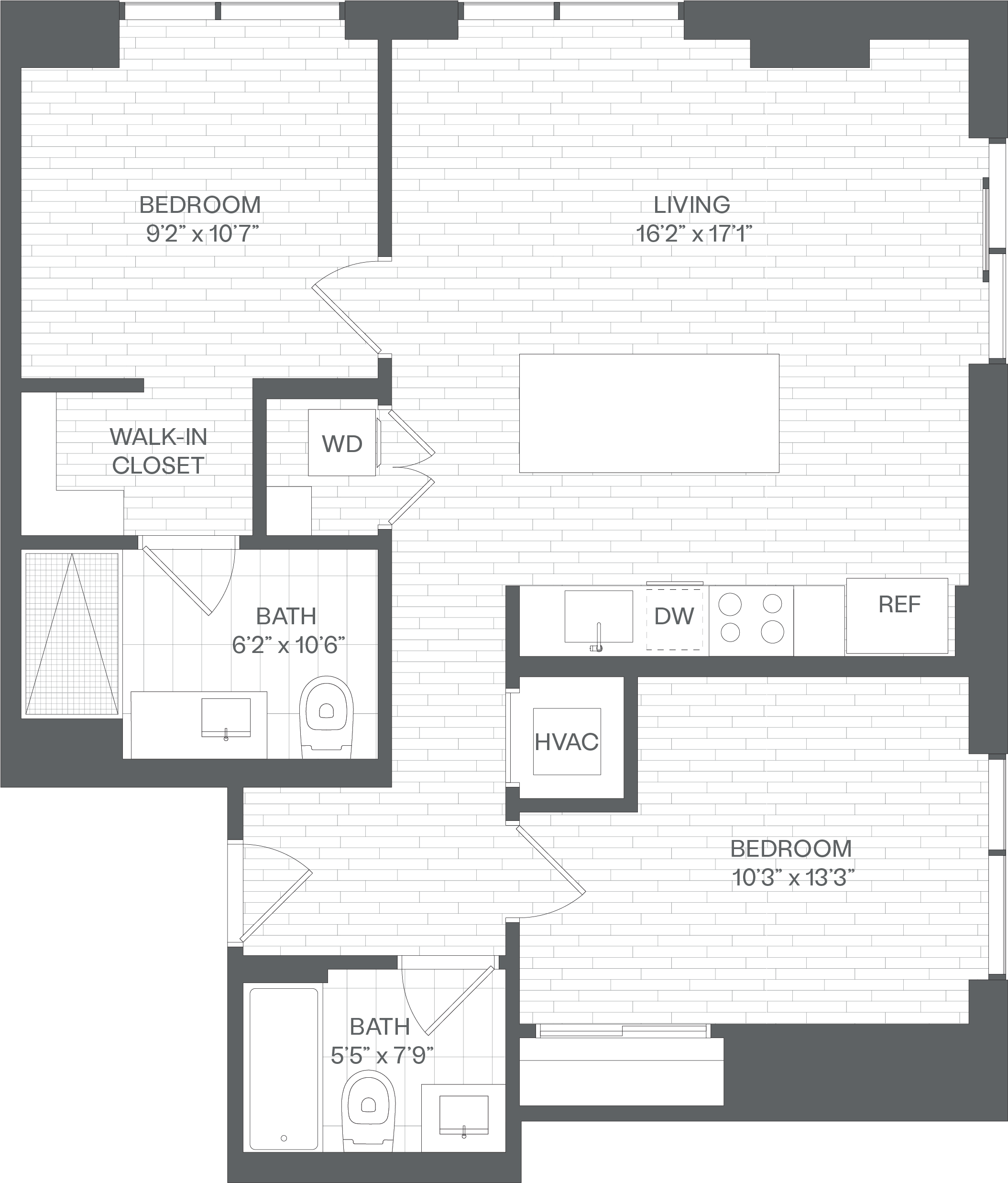 2 Bed/2 Bath-BG floor plan