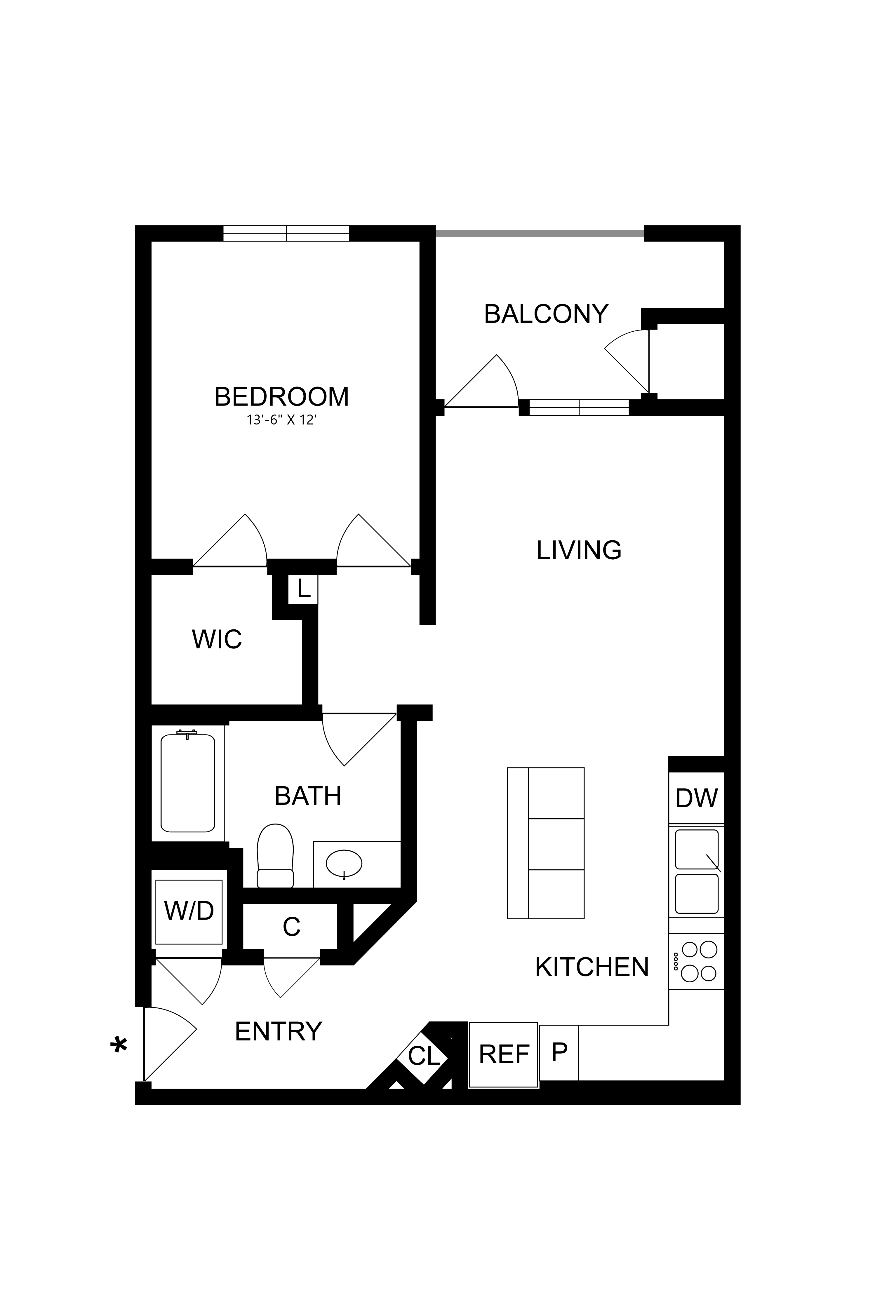 Rendering of the A2 floor plan with 1 bedroom[s] and 1 bathroom[s] at Artisan Apartments