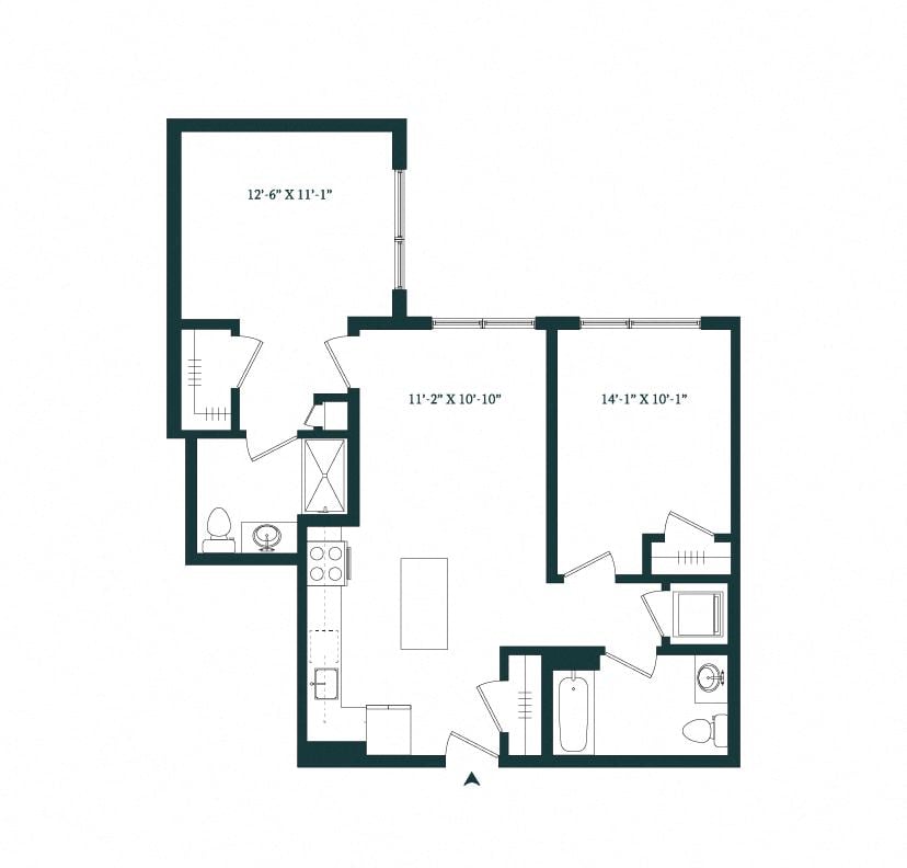 2 Bed / 2 Bath B-09W floor plan