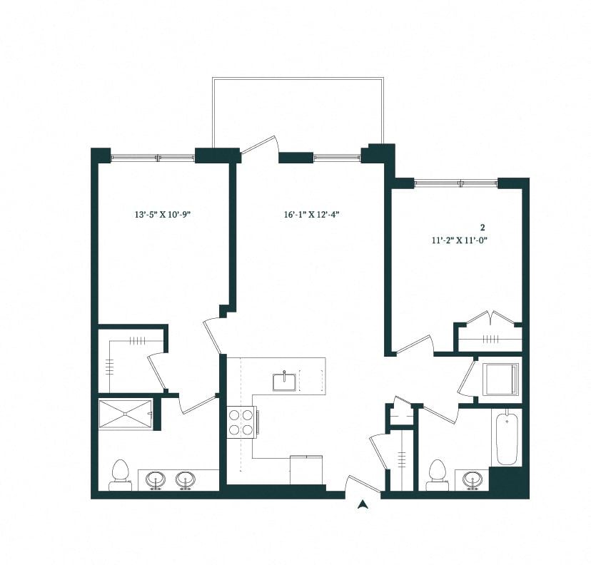 2 Bed / 2 Bath B-05M floor plan