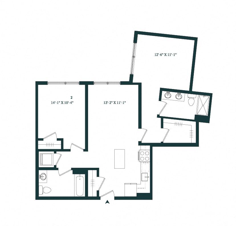 2 Bed / 2 Bath B-08W floor plan