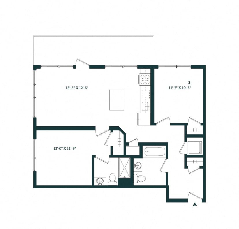 2 Bed / 2 Bath B-04M floor plan