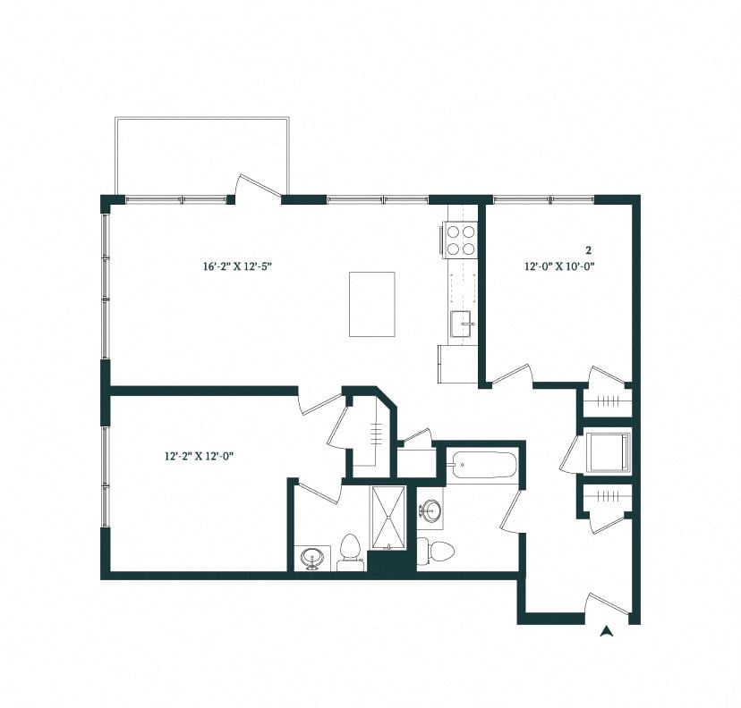 2 Bed / 2 Bath B-04W floor plan