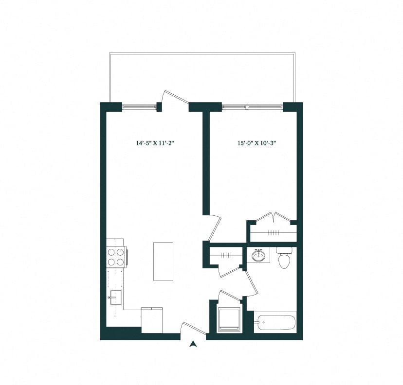 1 Bed / 1 Bath A-01M floor plan
