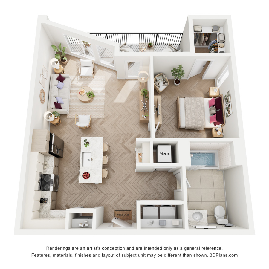 #532 - 1 bedroom floorplan layout with 1 bathroom and 770 square feet