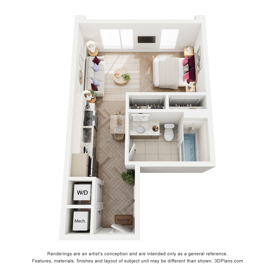 #325 - Studio floorplan layout with 1 bathroom and 460 square feet