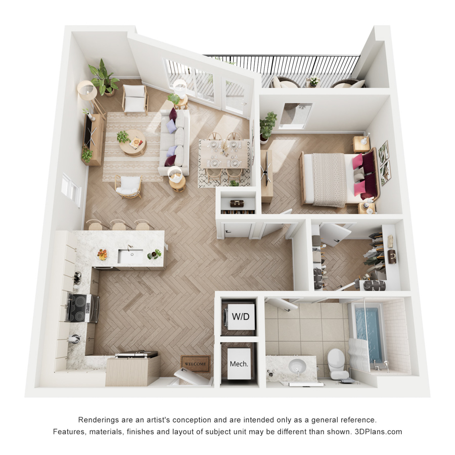 #332 - 1 bedroom floorplan layout with 1 bathroom and 775 square feet