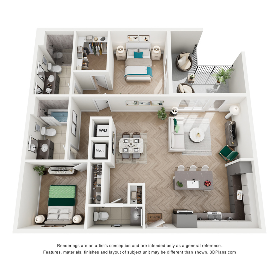 #437 - 2 bedroom floorplan layout with 2.5 bathrooms and 1175 square feet