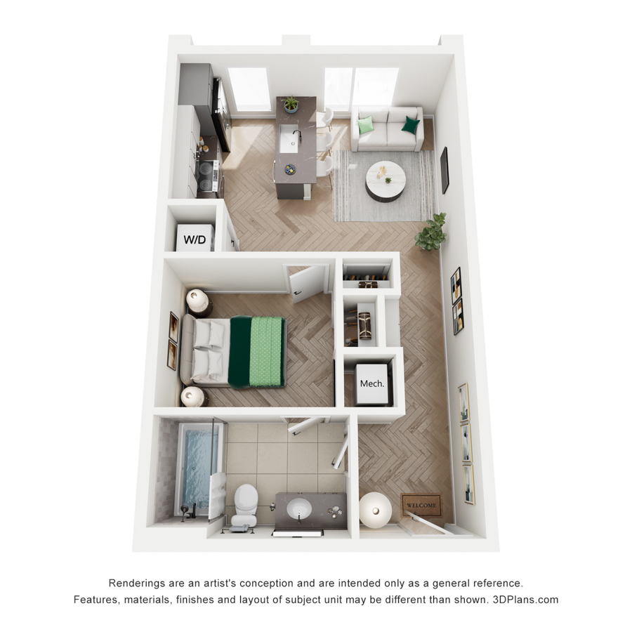 #339 - 1 bedroom floorplan layout with 1 bathroom and 540 square feet