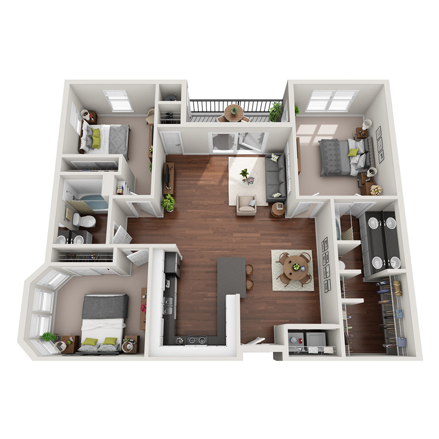 C1-II - 3 Bedroom floor plan