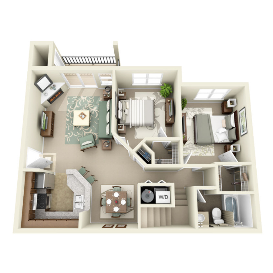 2 Bed. 1 Bath floor plan