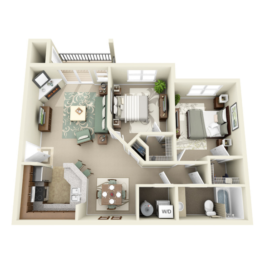 2 Bed, 1 Bath, Loft floor plan