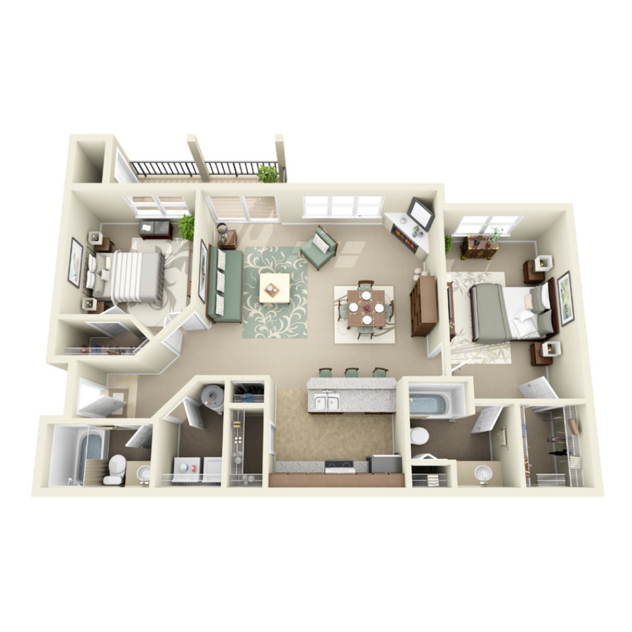 2 Bed, 2 Bath floor plan