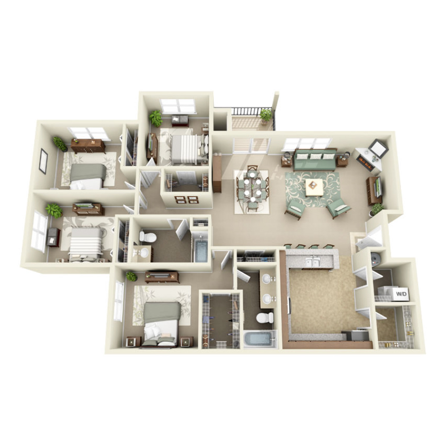 4 Bed, 2 Bath floor plan