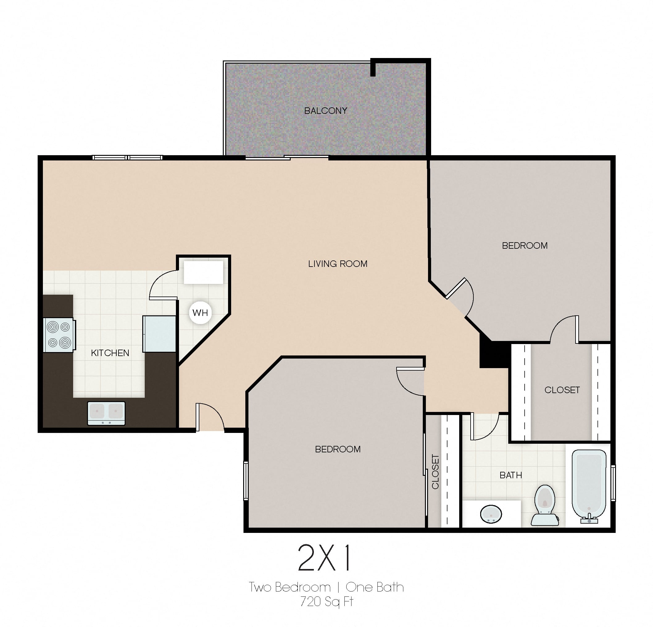 Two Bedroom One Bathroom floor plan