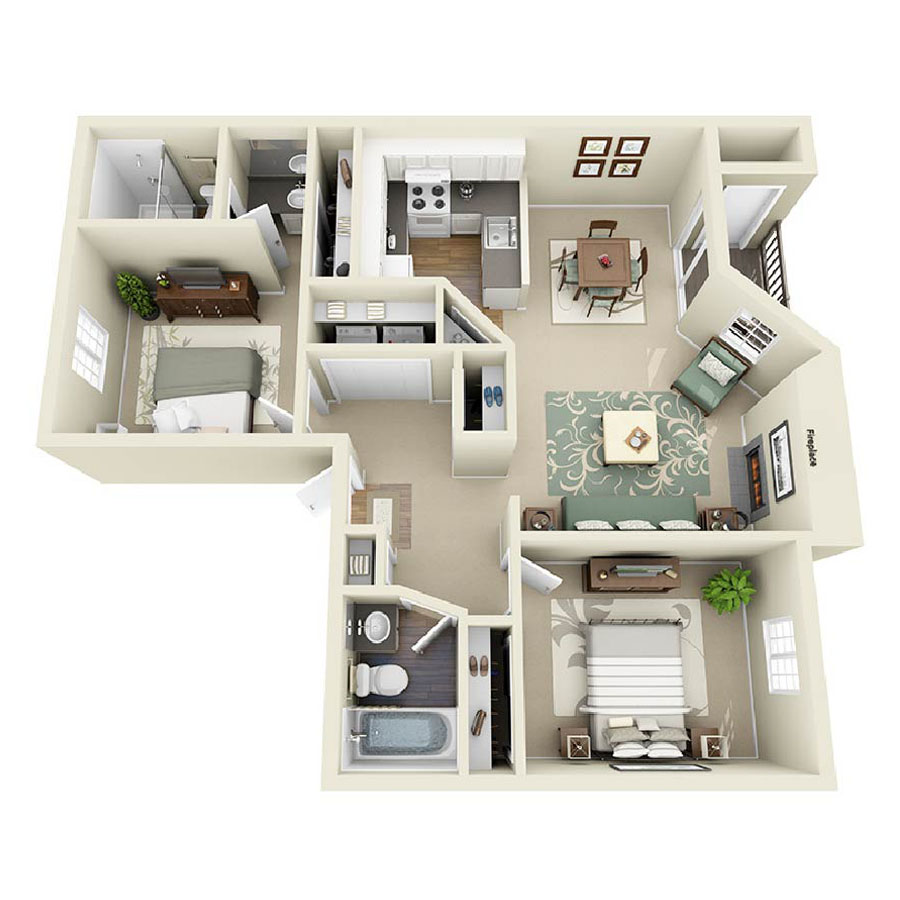 2 BD 2 BA Classic & Renovation floor plan