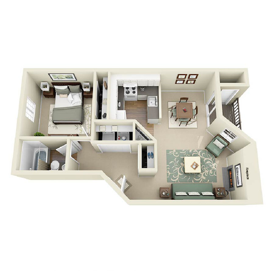 1 BD 1 BA Classic & Renovation floor plan