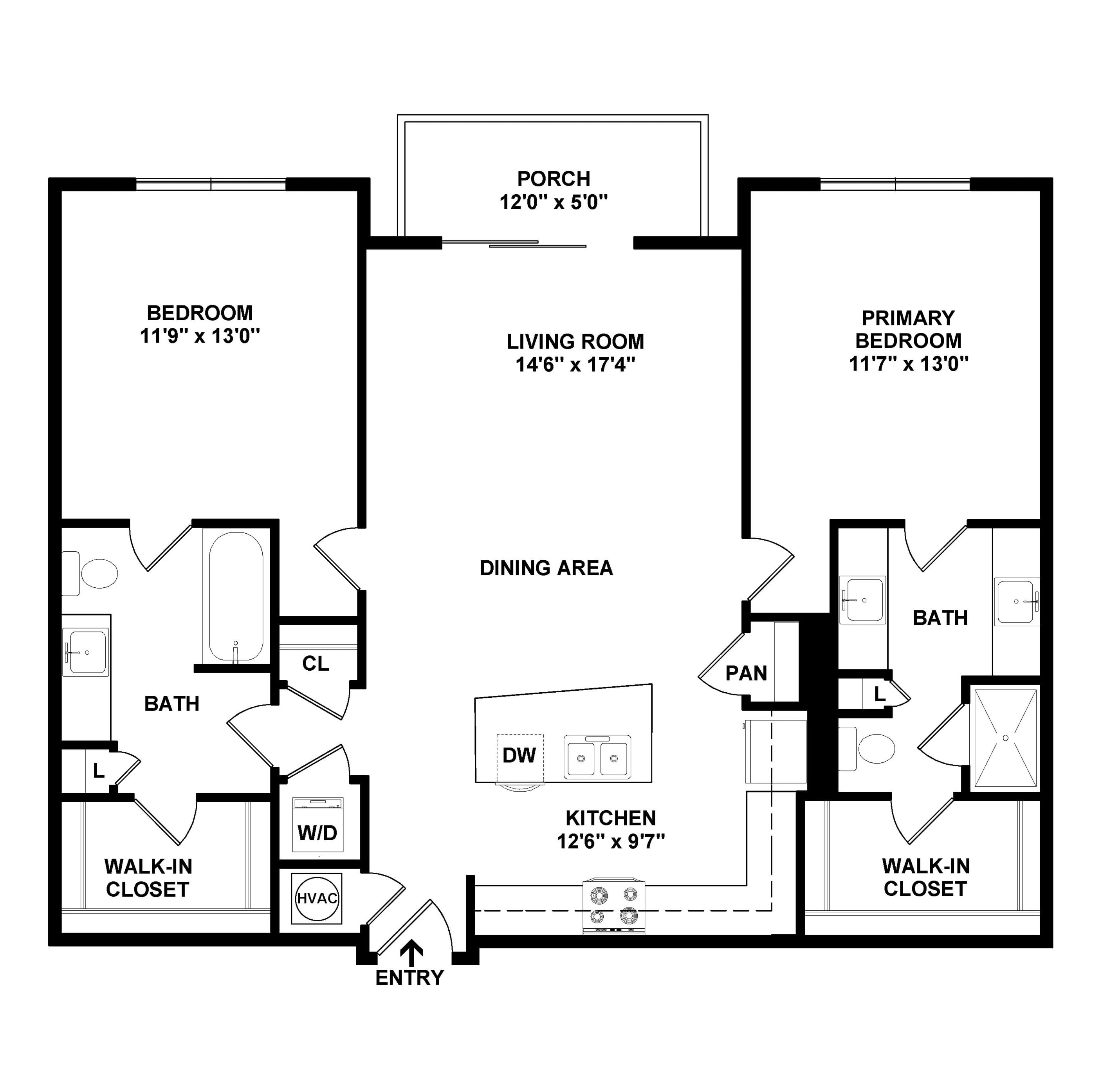 2 Bed/2 Bath-B2 floor plan