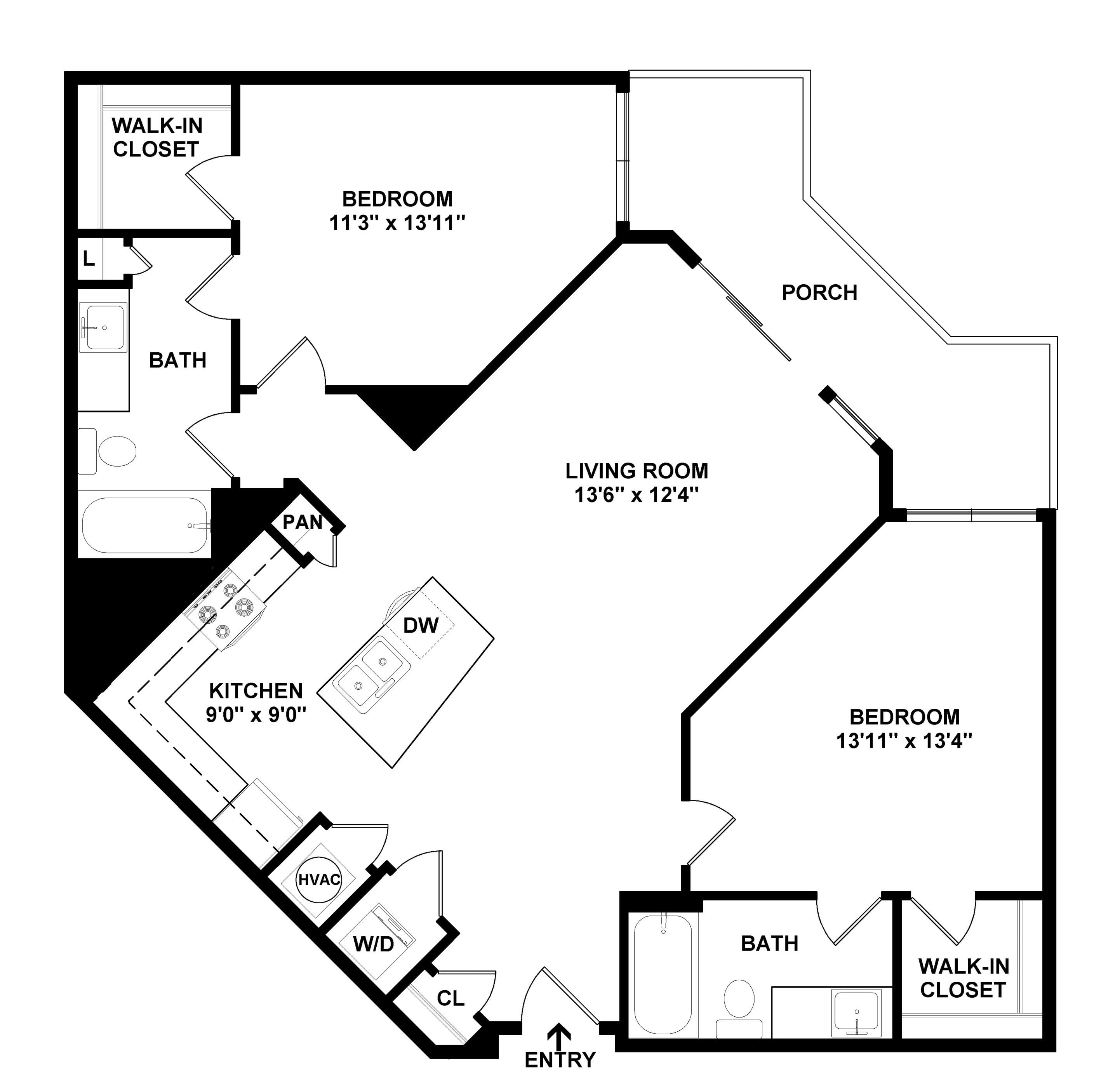 2 Bed/2 Bath-B1 floor plan