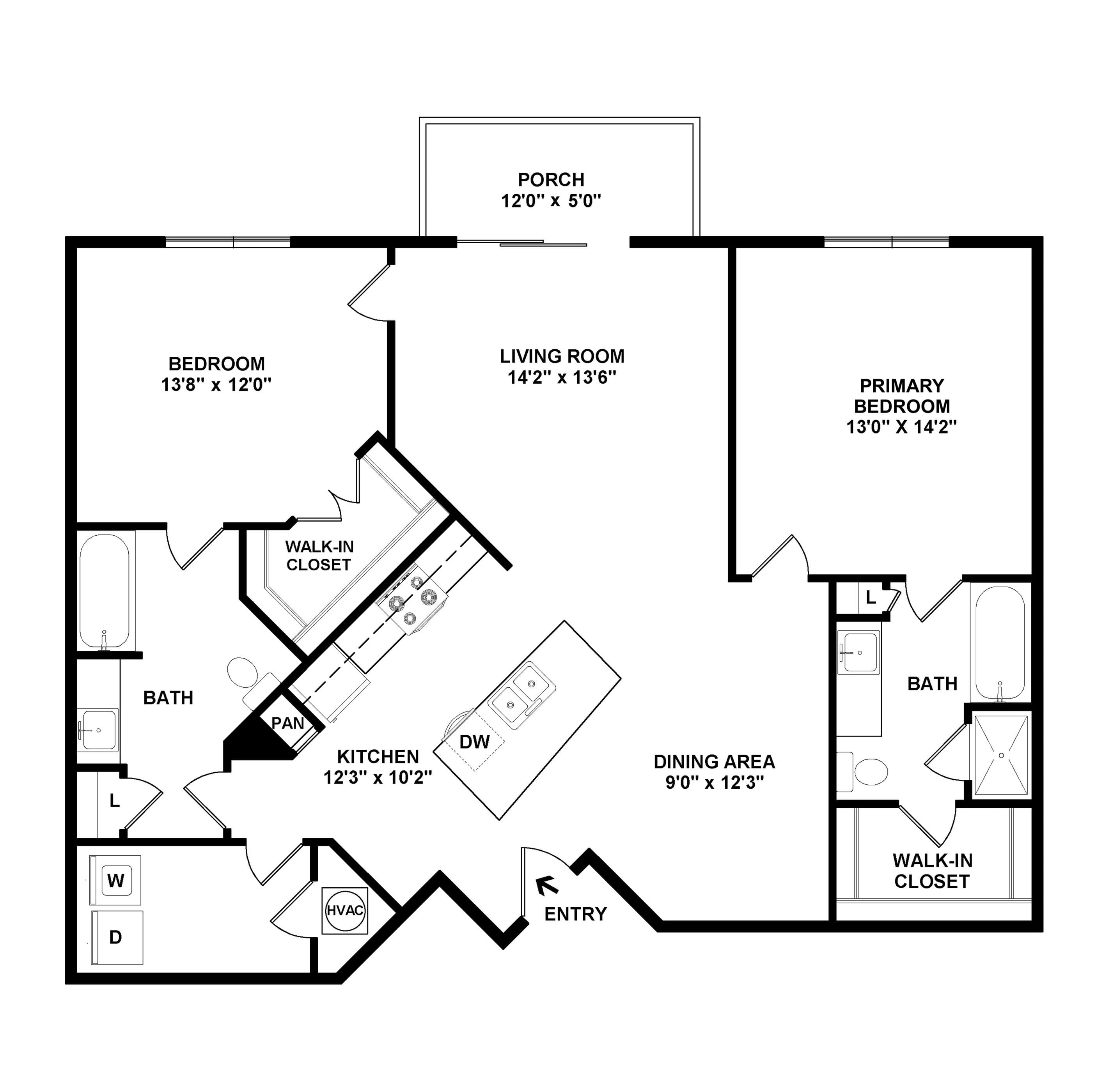 2 Bed/2 Bath-B5 floor plan