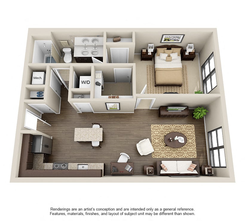 1 Bed 1Bath-Nottoway floor plan