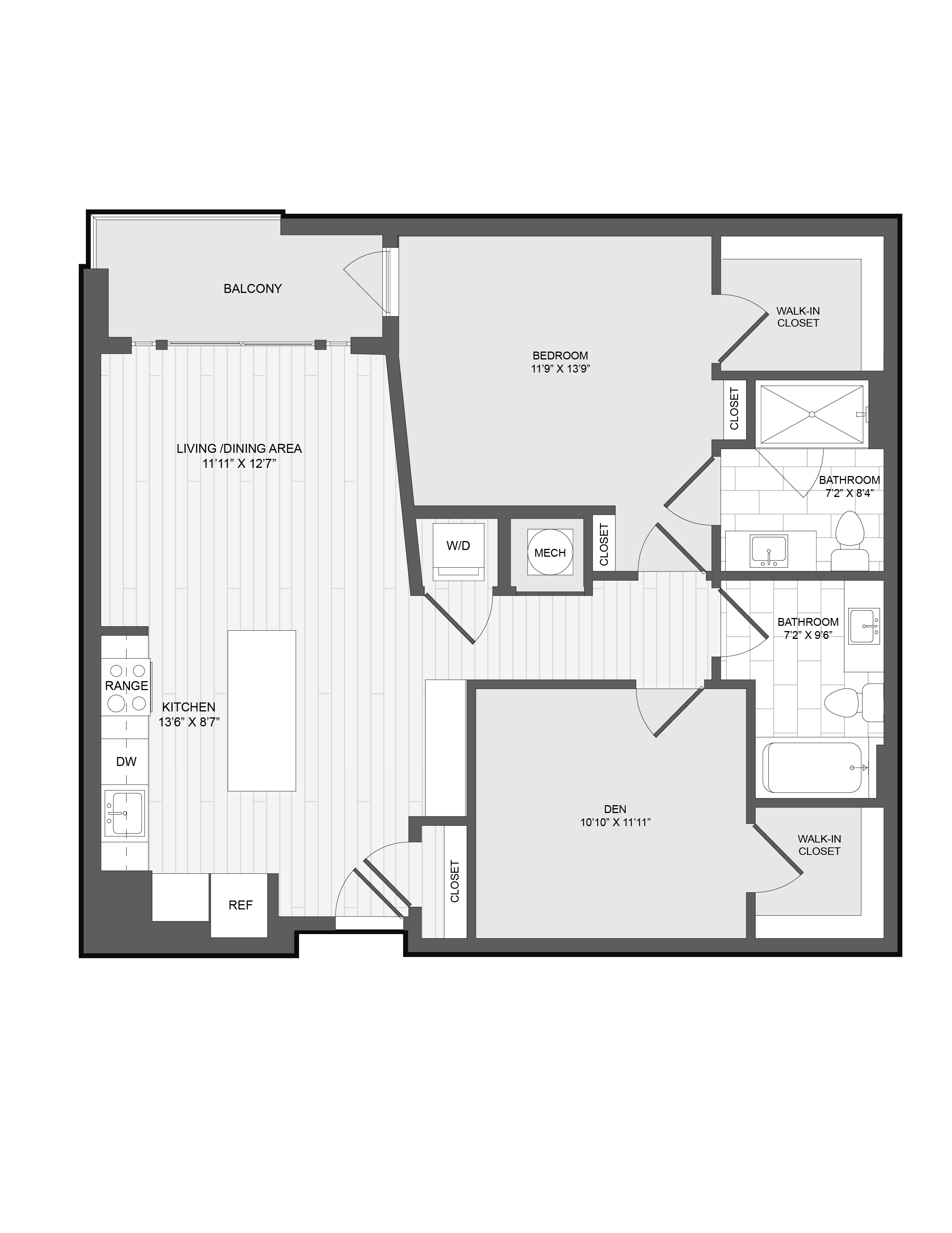 1 Bed2 Bath Den-1.5E floor plan