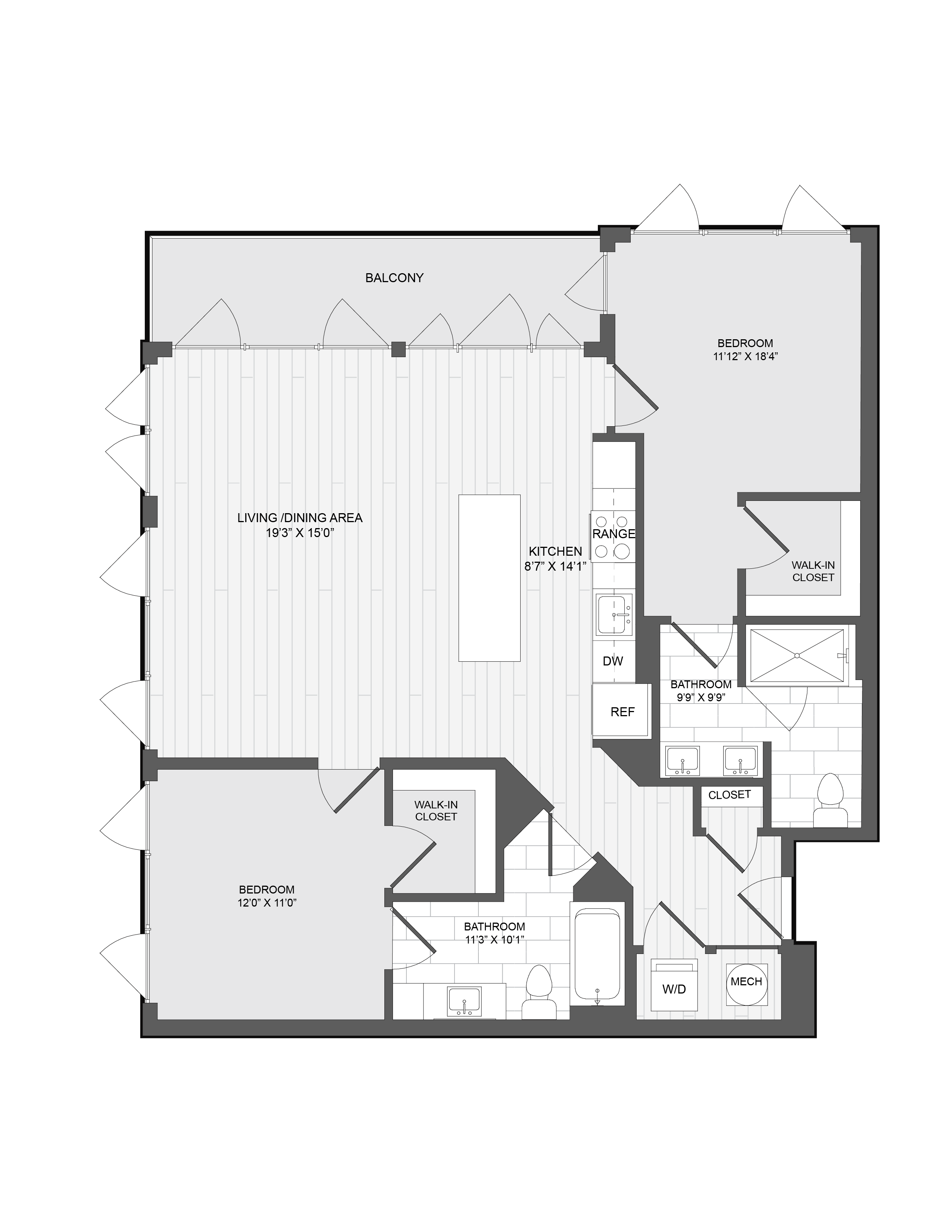 2 Bed2 Bath-2D floor plan
