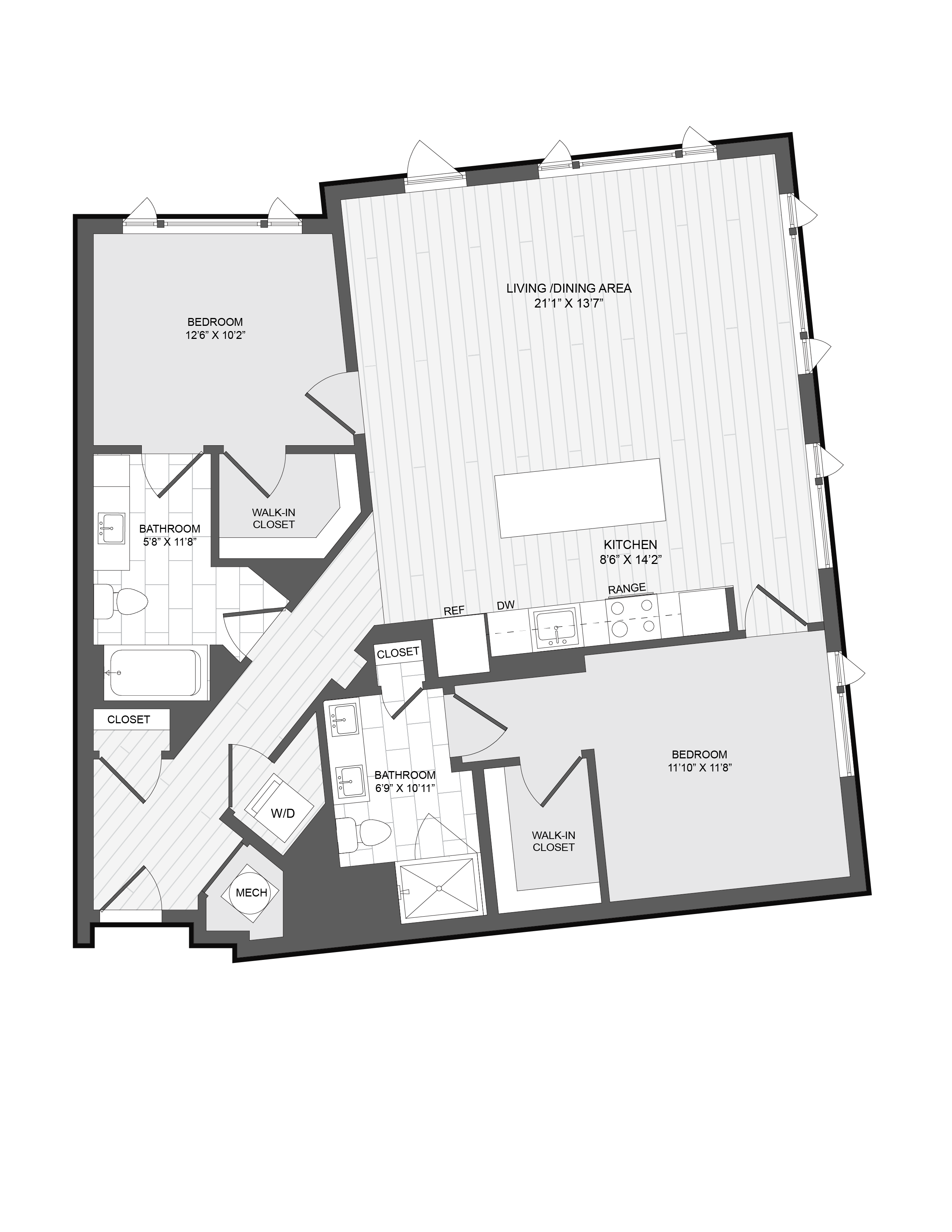 2 Bed2 Bath-2J floor plan