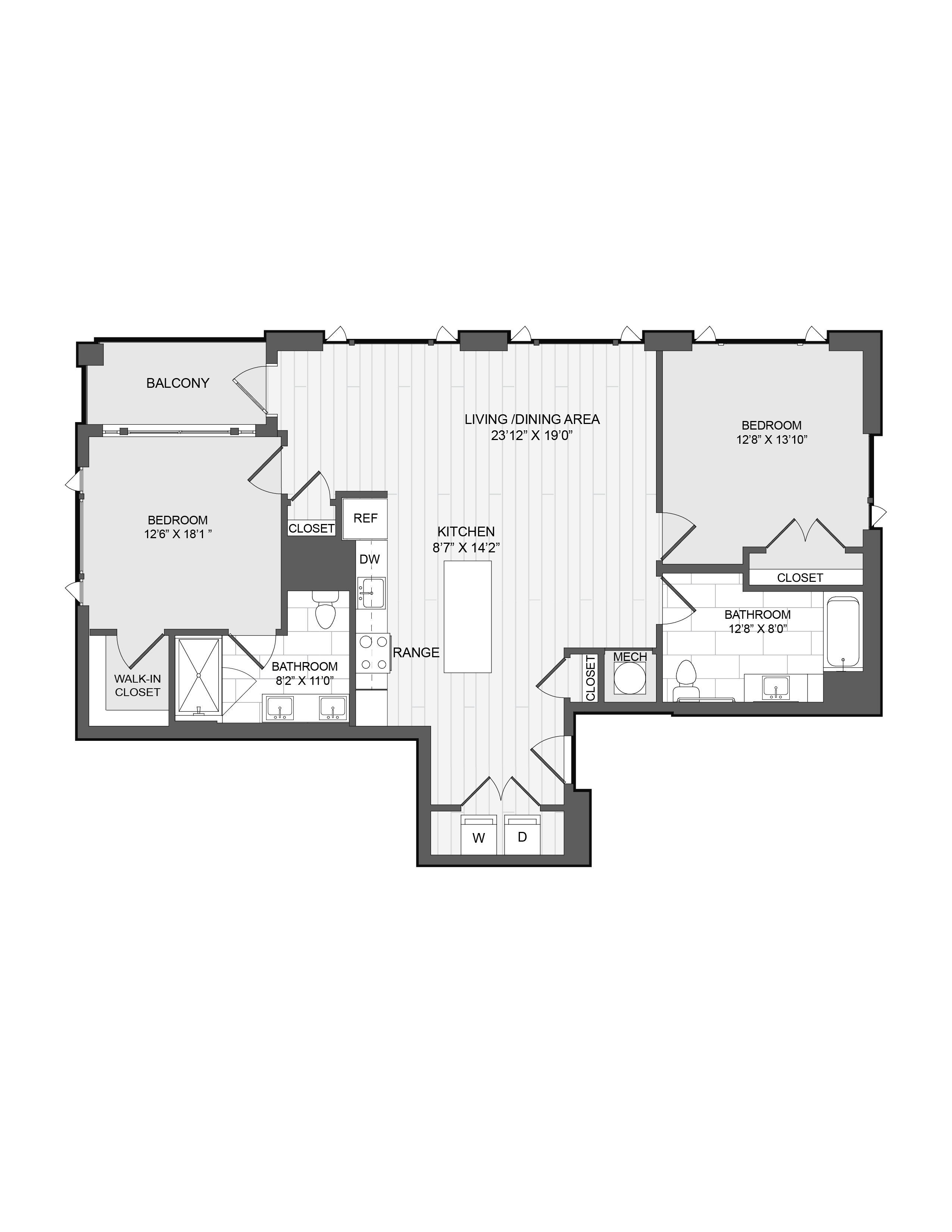 2 Bed2 Bath-H 2E floor plan