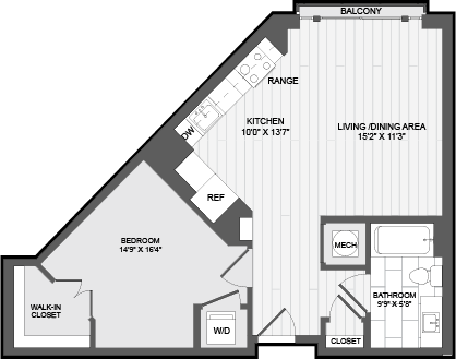 1 Bed1 Bath JR-.5E floor plan