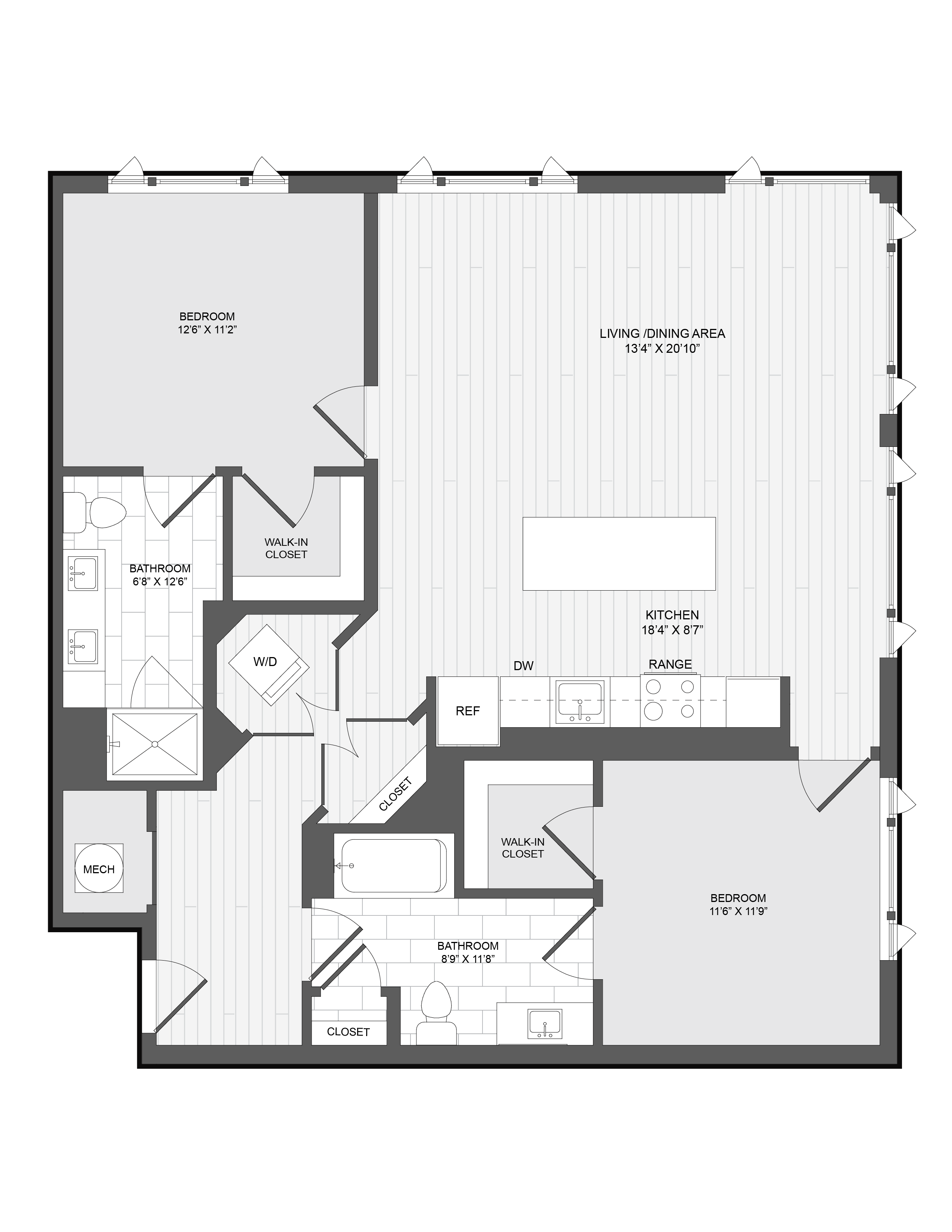 2 Bed2 Bath-2L floor plan