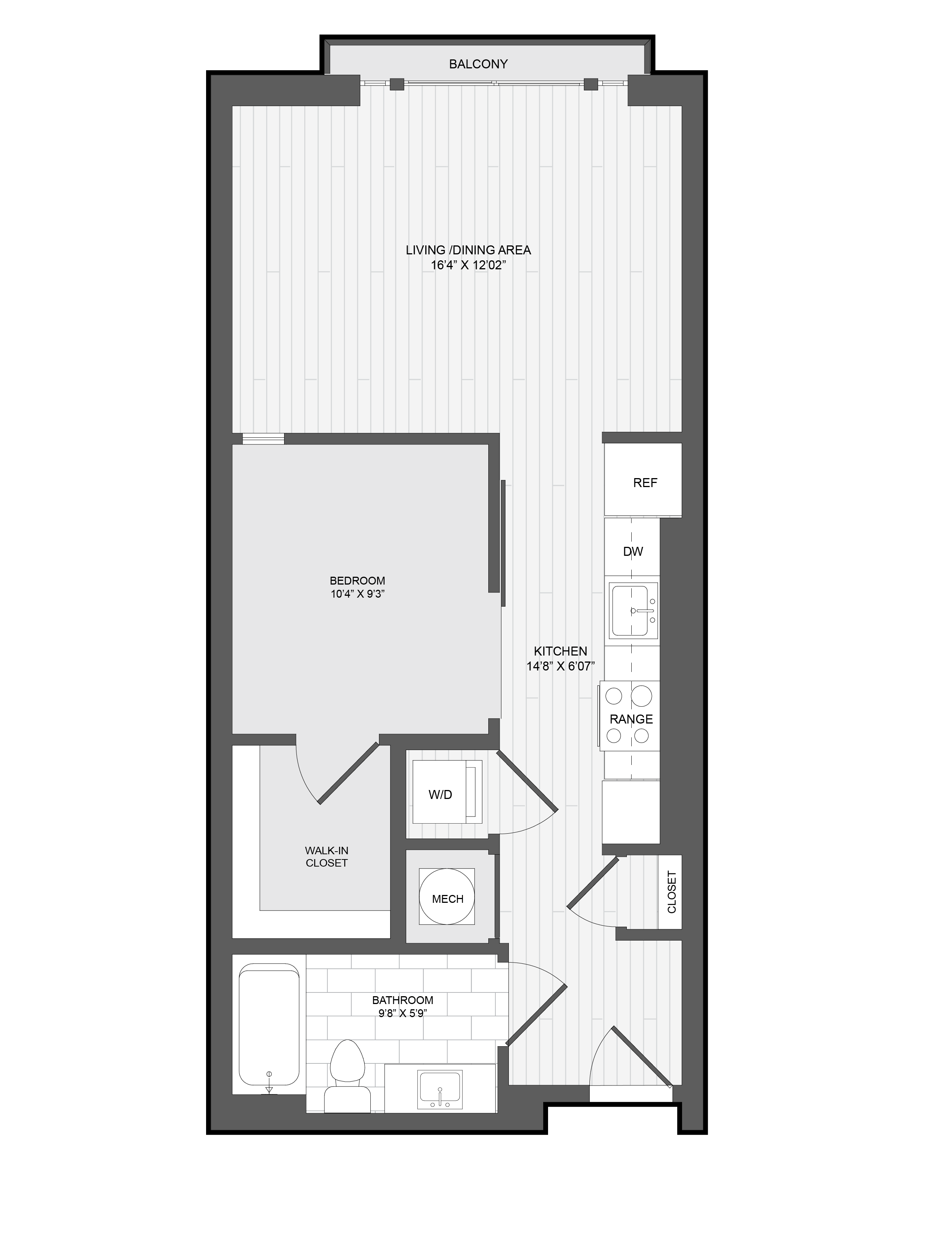 1 Bed1 Bath JR-.5A floor plan