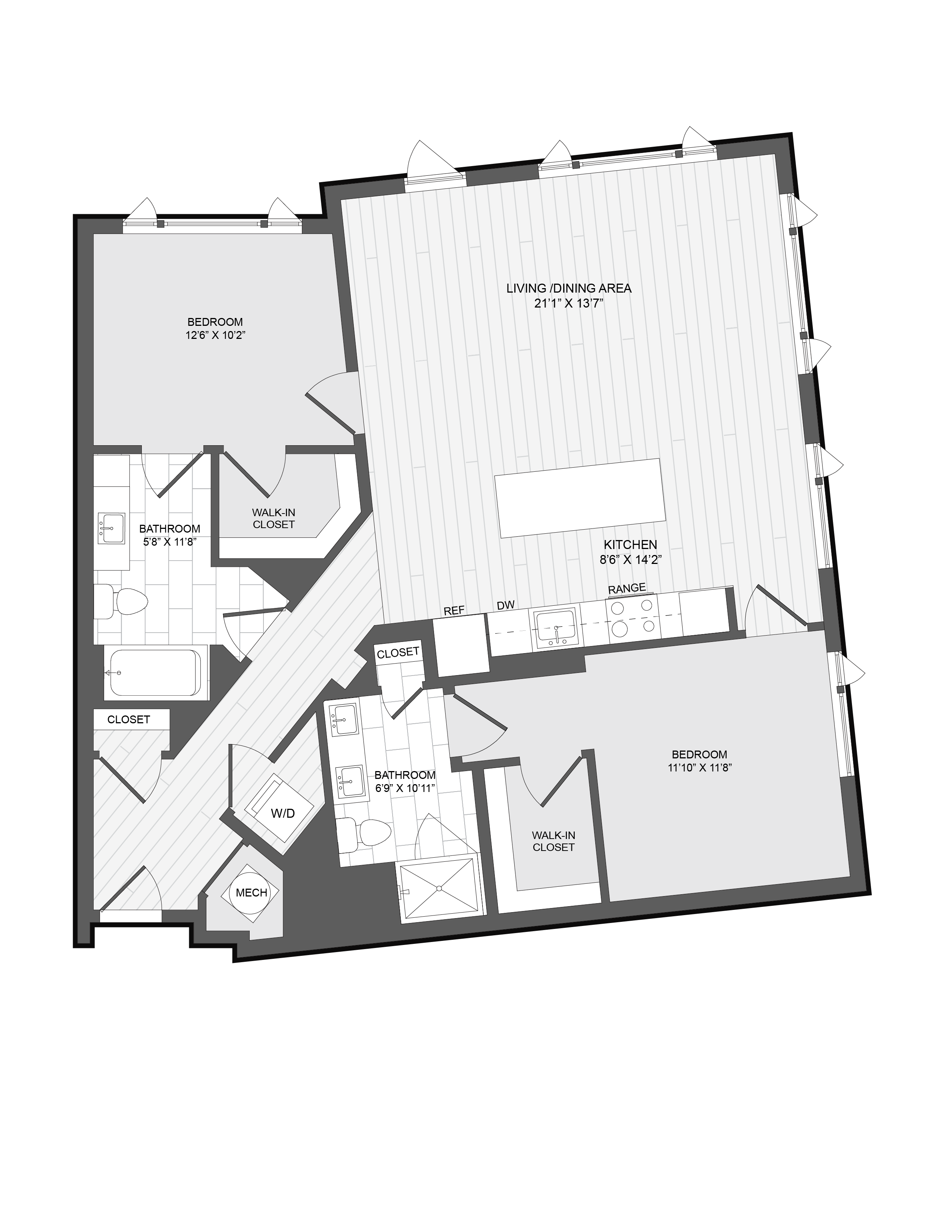 2 Bed2 Bath-2J floor plan