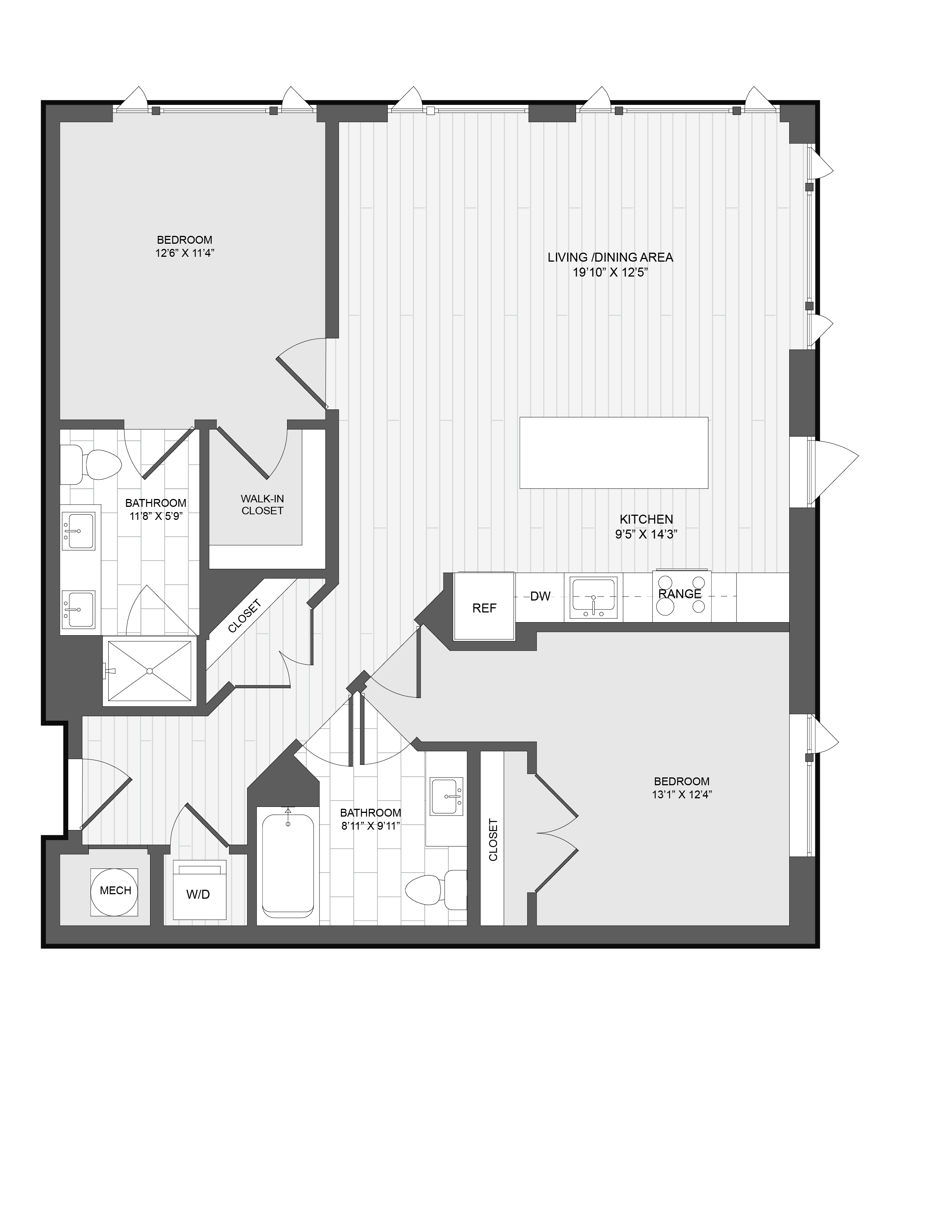 2 Bed2 Bath-2B floor plan