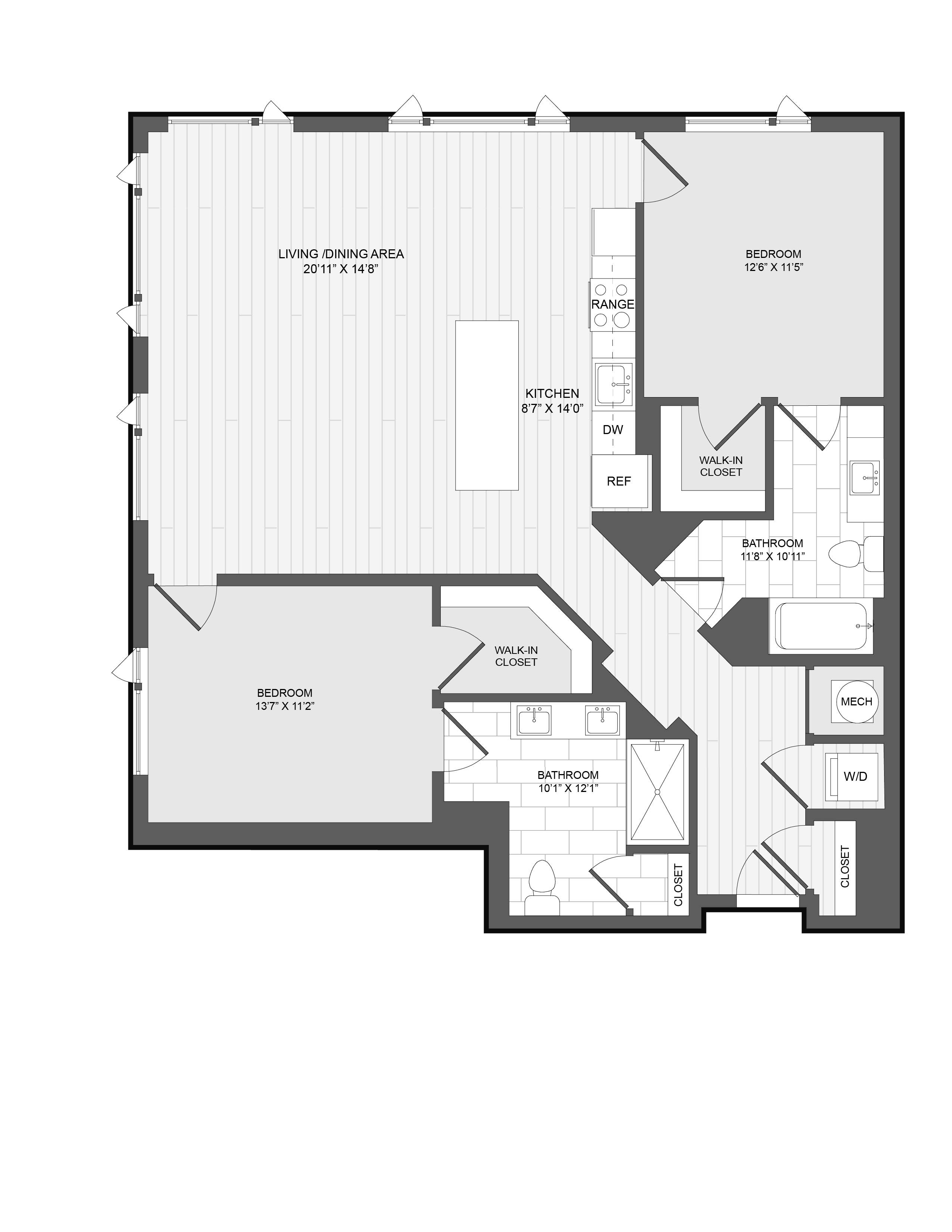 2 Bed2 Bath-2K floor plan
