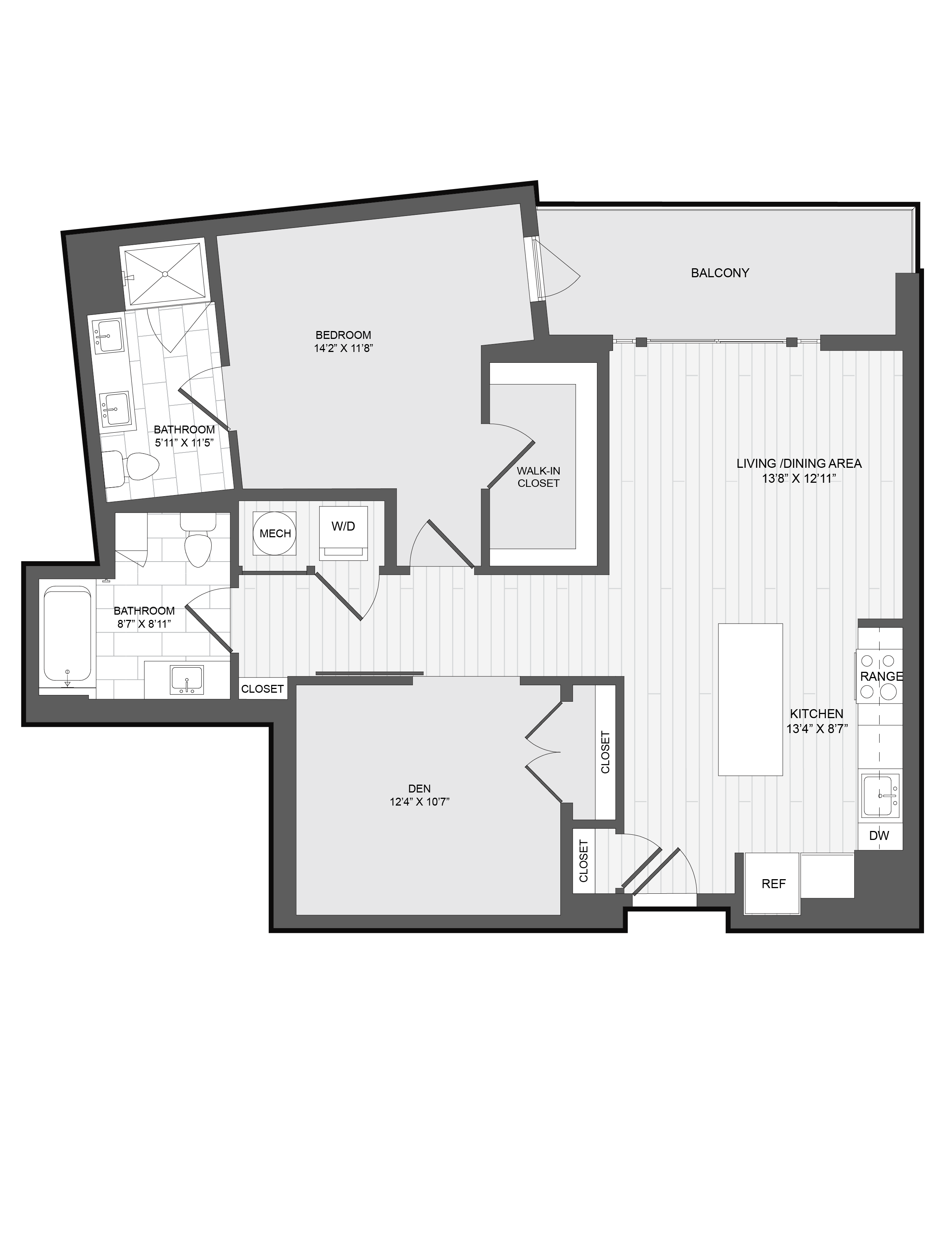 1 Bed2 Bath Den-1.5F floor plan