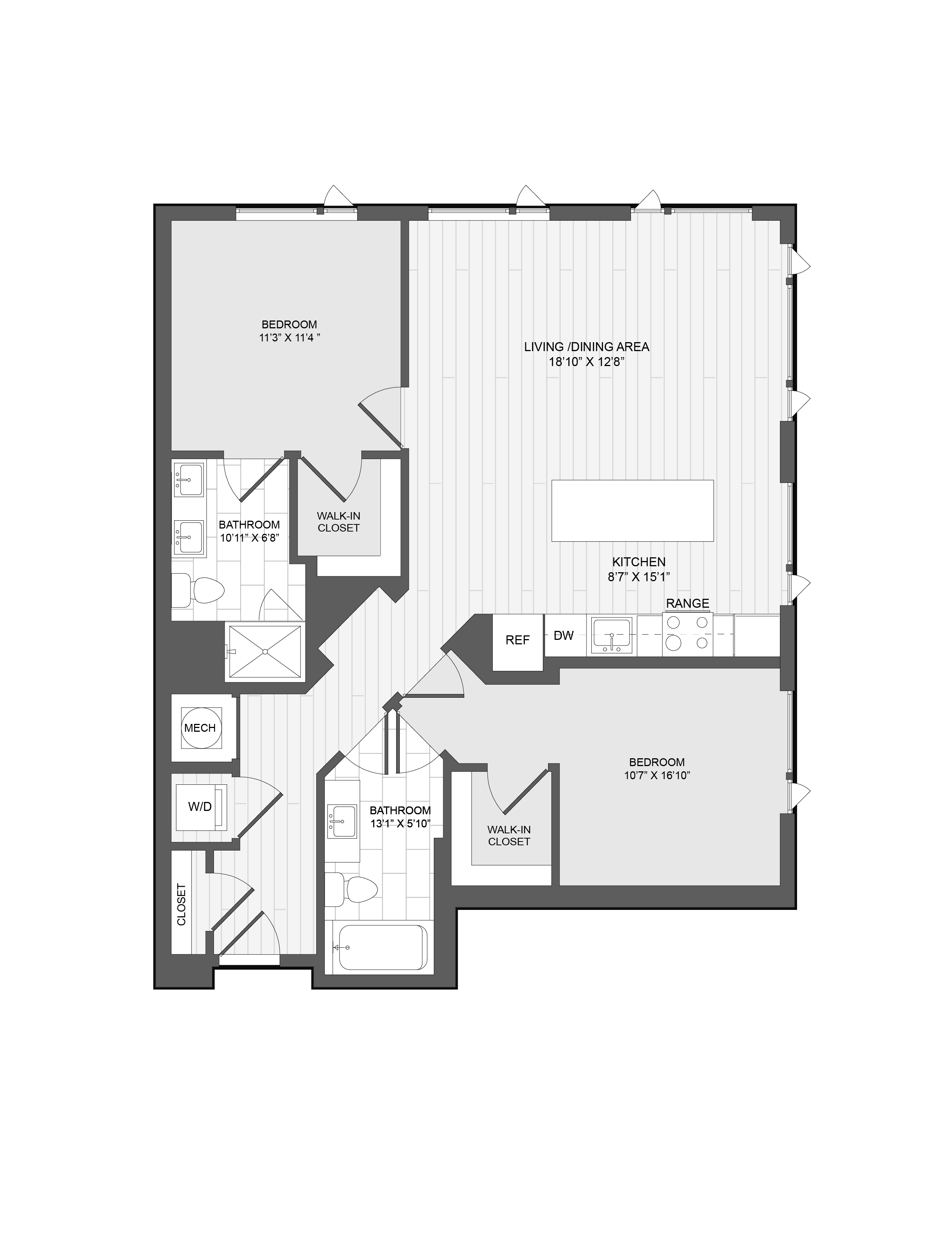 2 Bed2 Bath-2A floor plan
