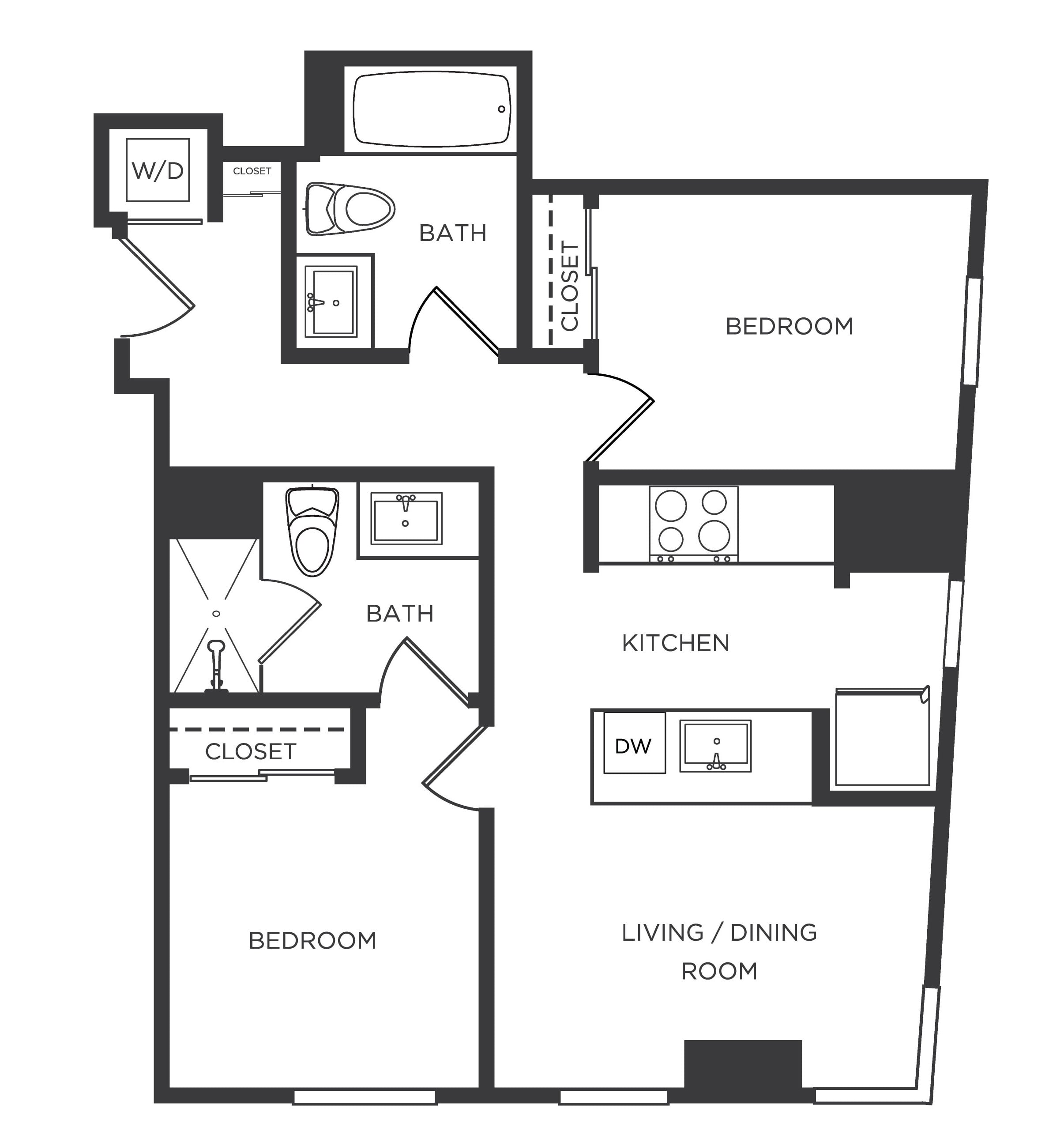 2 Bed/2 Bath-T floor plan
