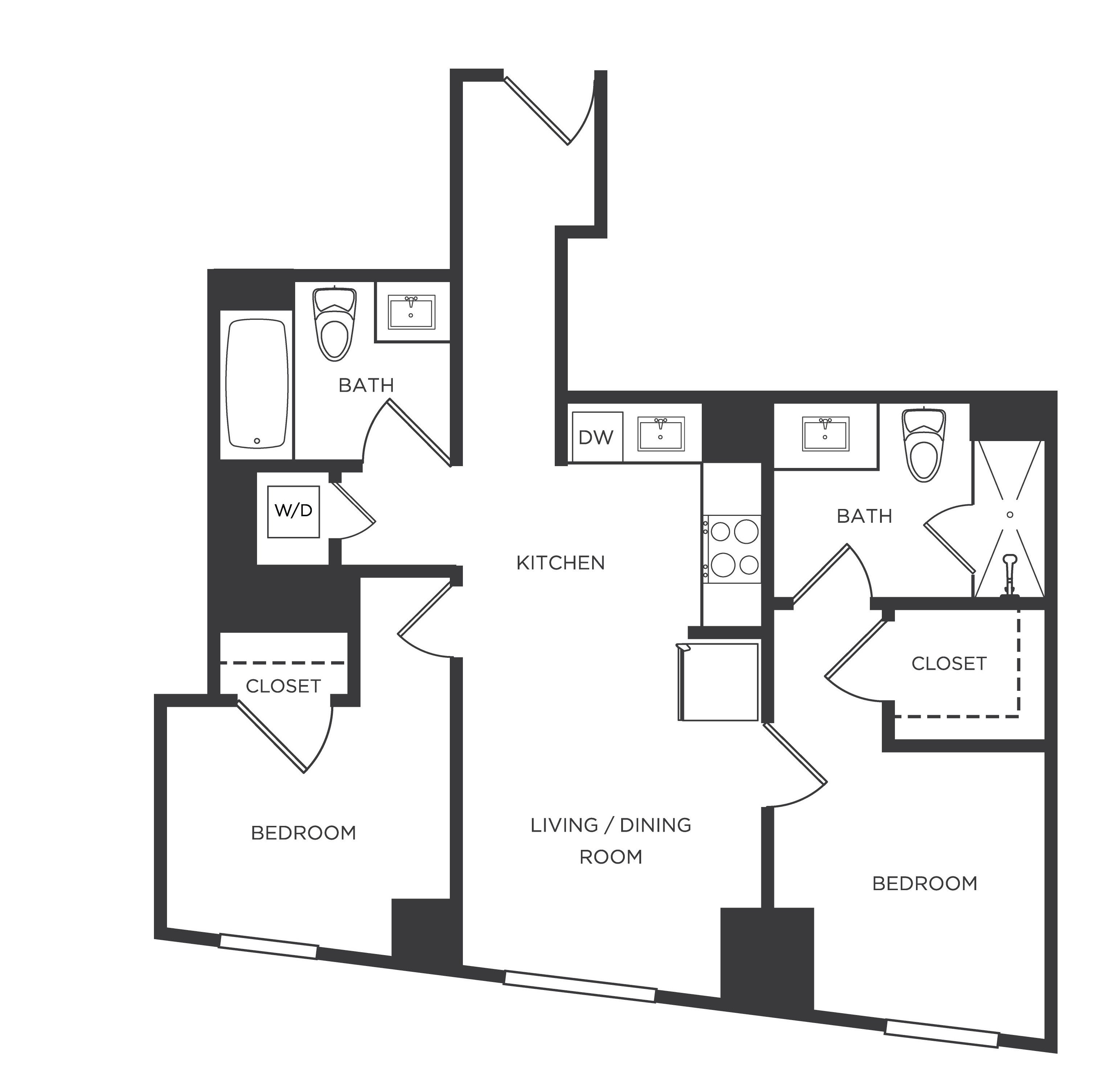 2 Bed/2 Bath-H floor plan
