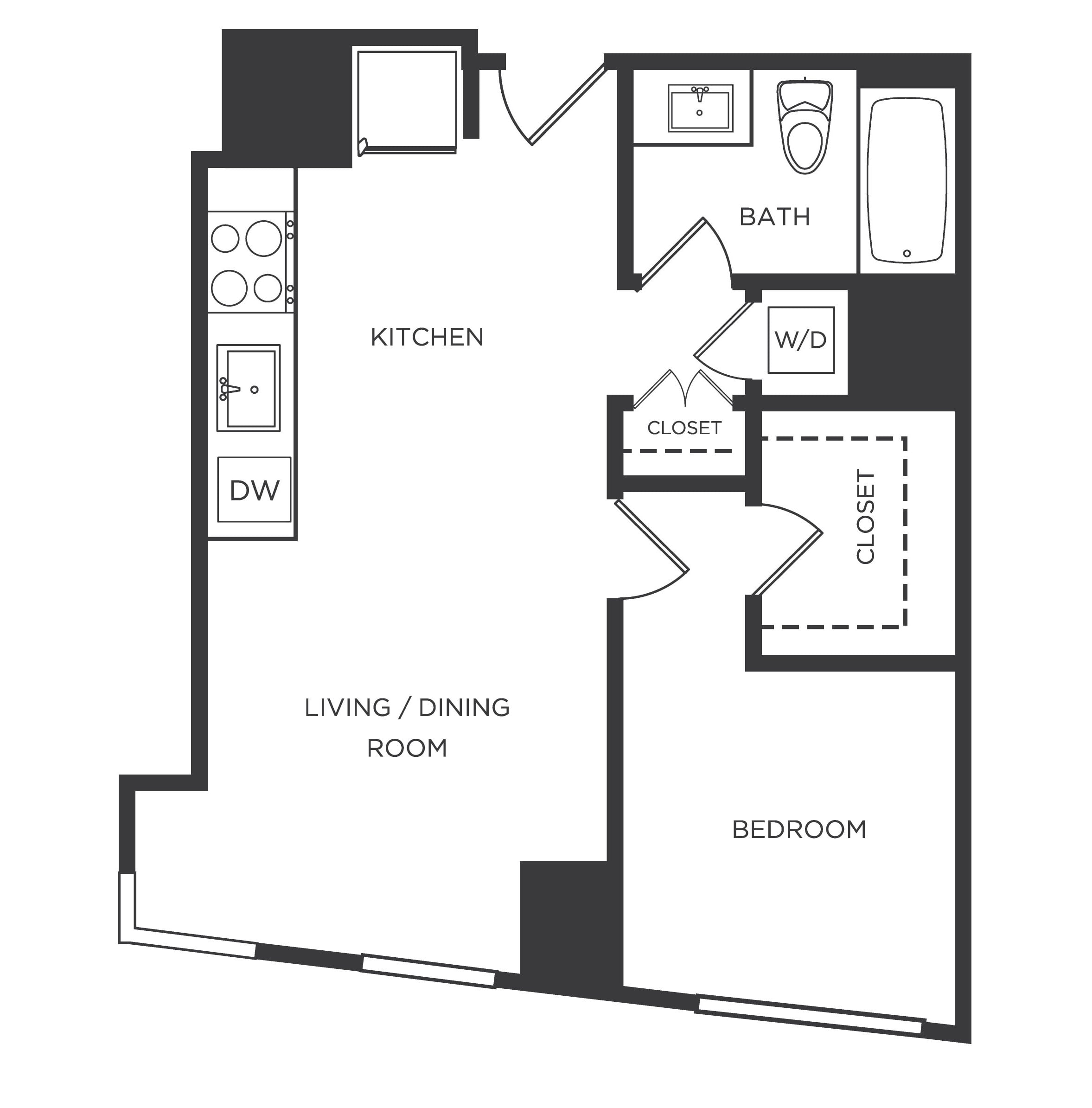 1 Bed/1 Bath-L floor plan