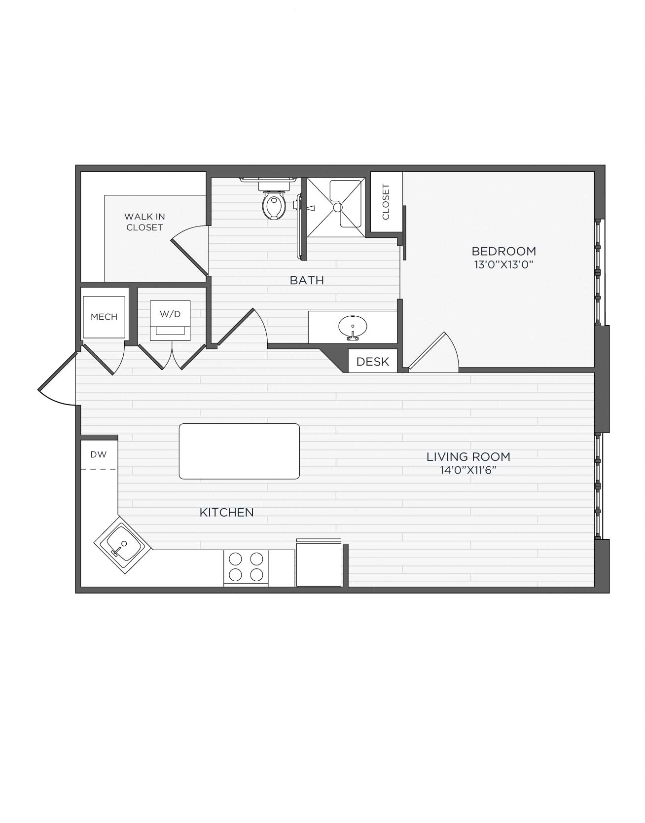 1 Bed 1 Bath-A1 - Nighthawk floor plan