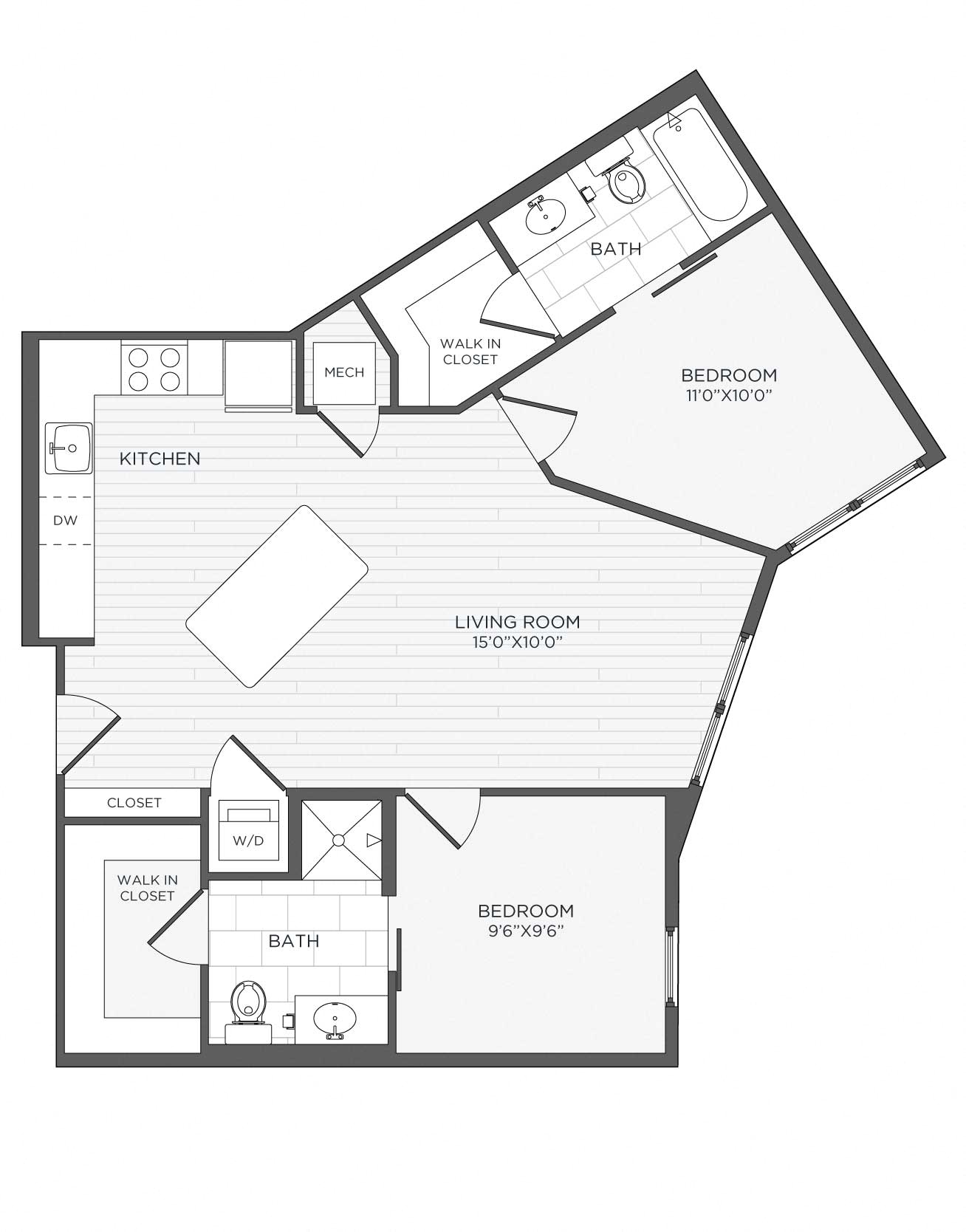 2 Bed- 2 Bath Sentinel floor plan