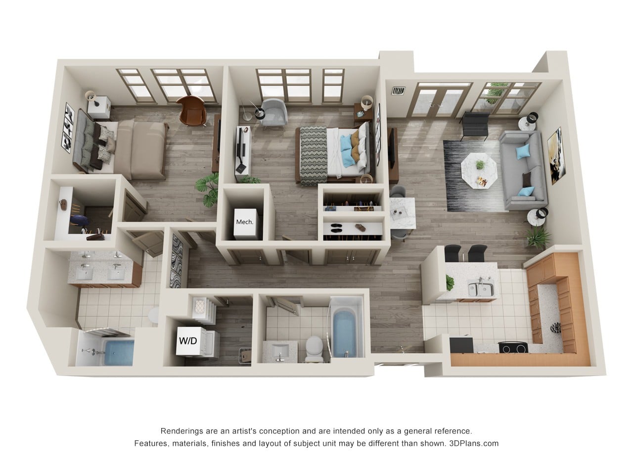 2 Bedroom 2 Bath floor plan