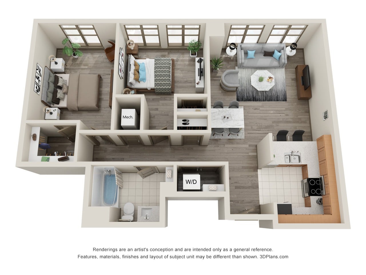 2 Bedroom 1 Bath floor plan