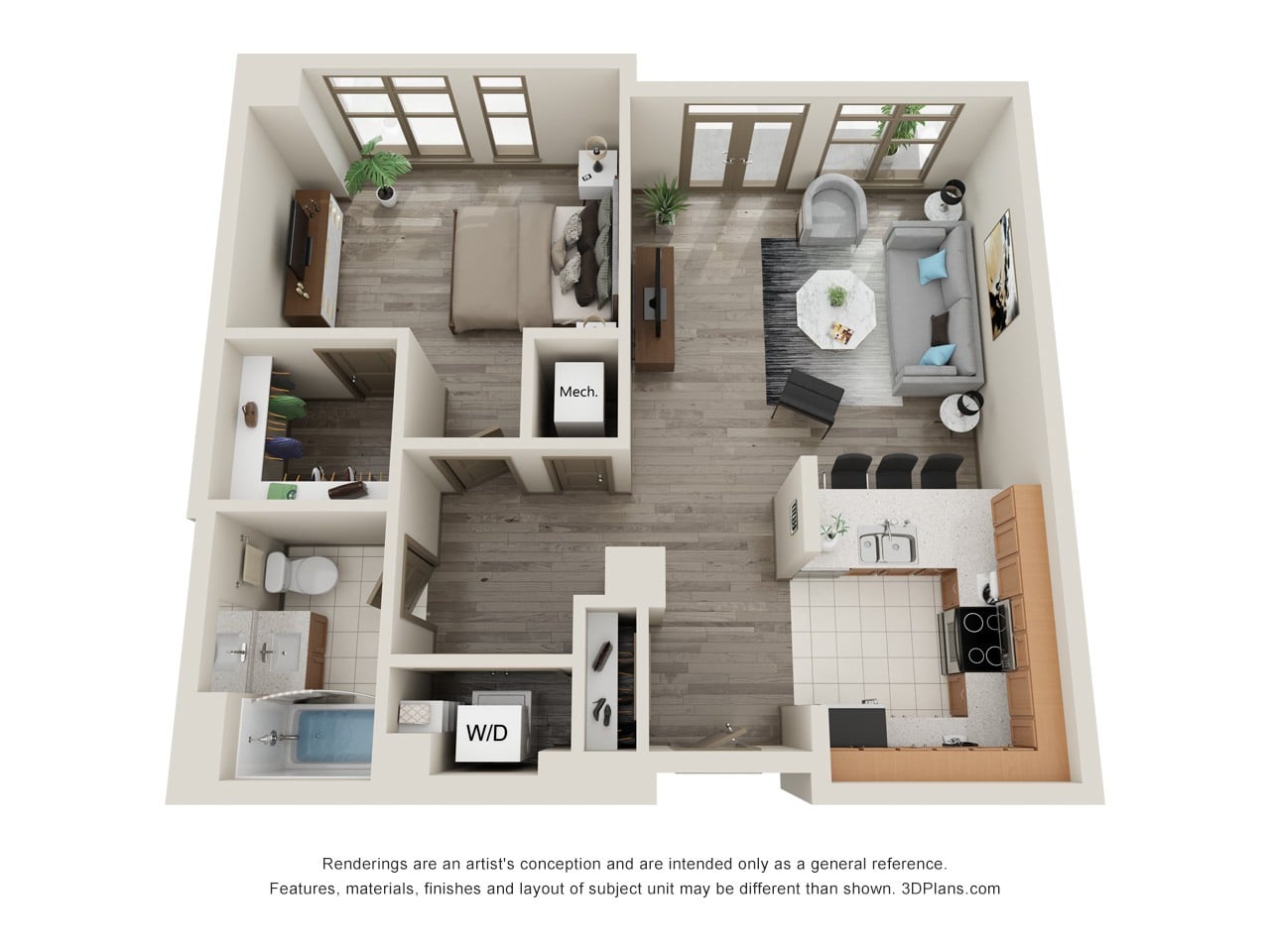 1 Bedroom 1 Bath floor plan