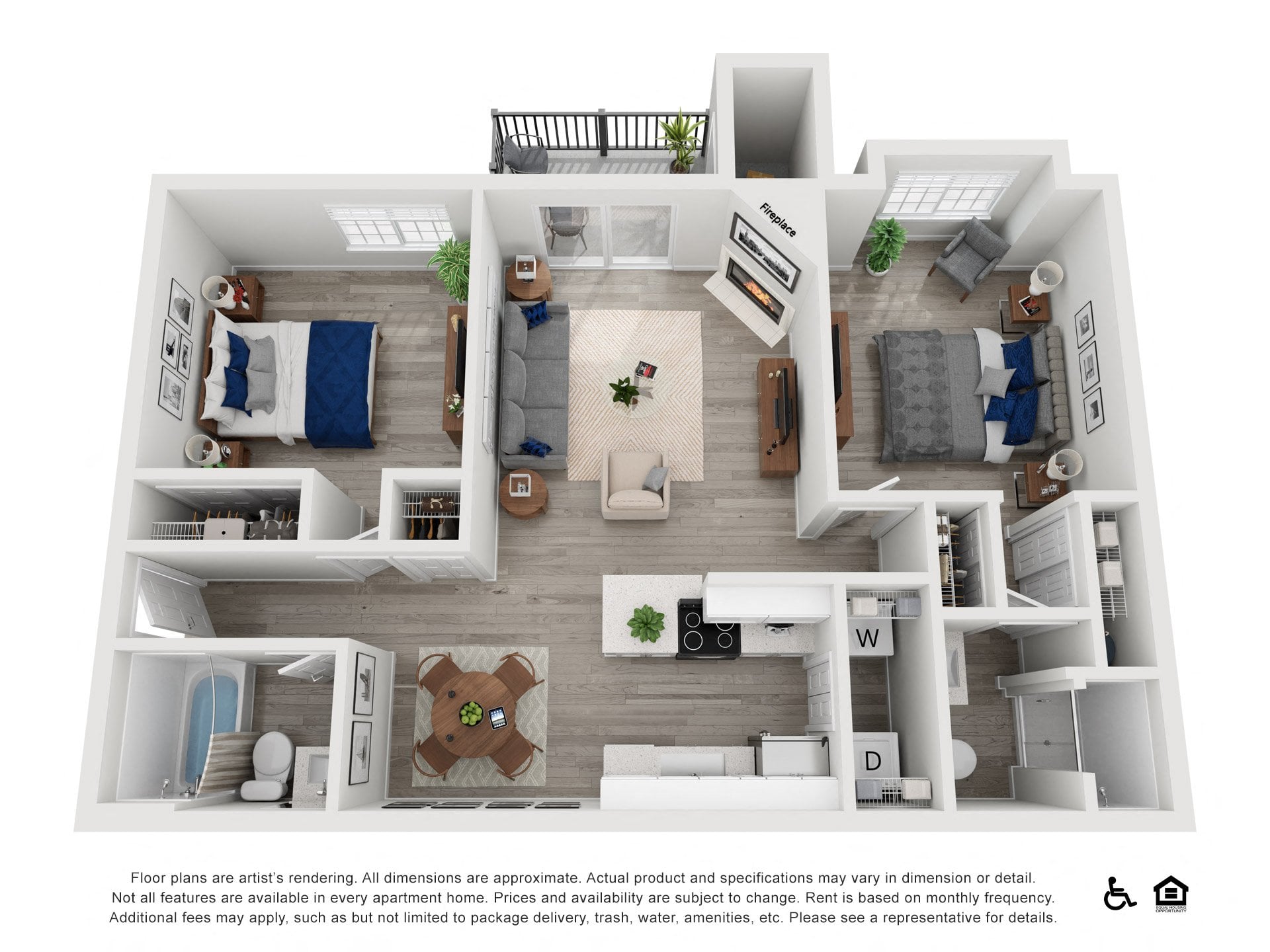 2x2 Renovated floor plan